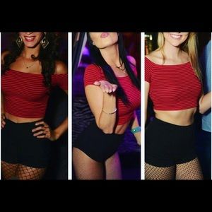 Off the shoulder red/blue striped Crop top